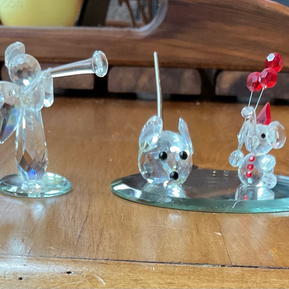 Mouse, Elephant and Angel Crystal Figurines